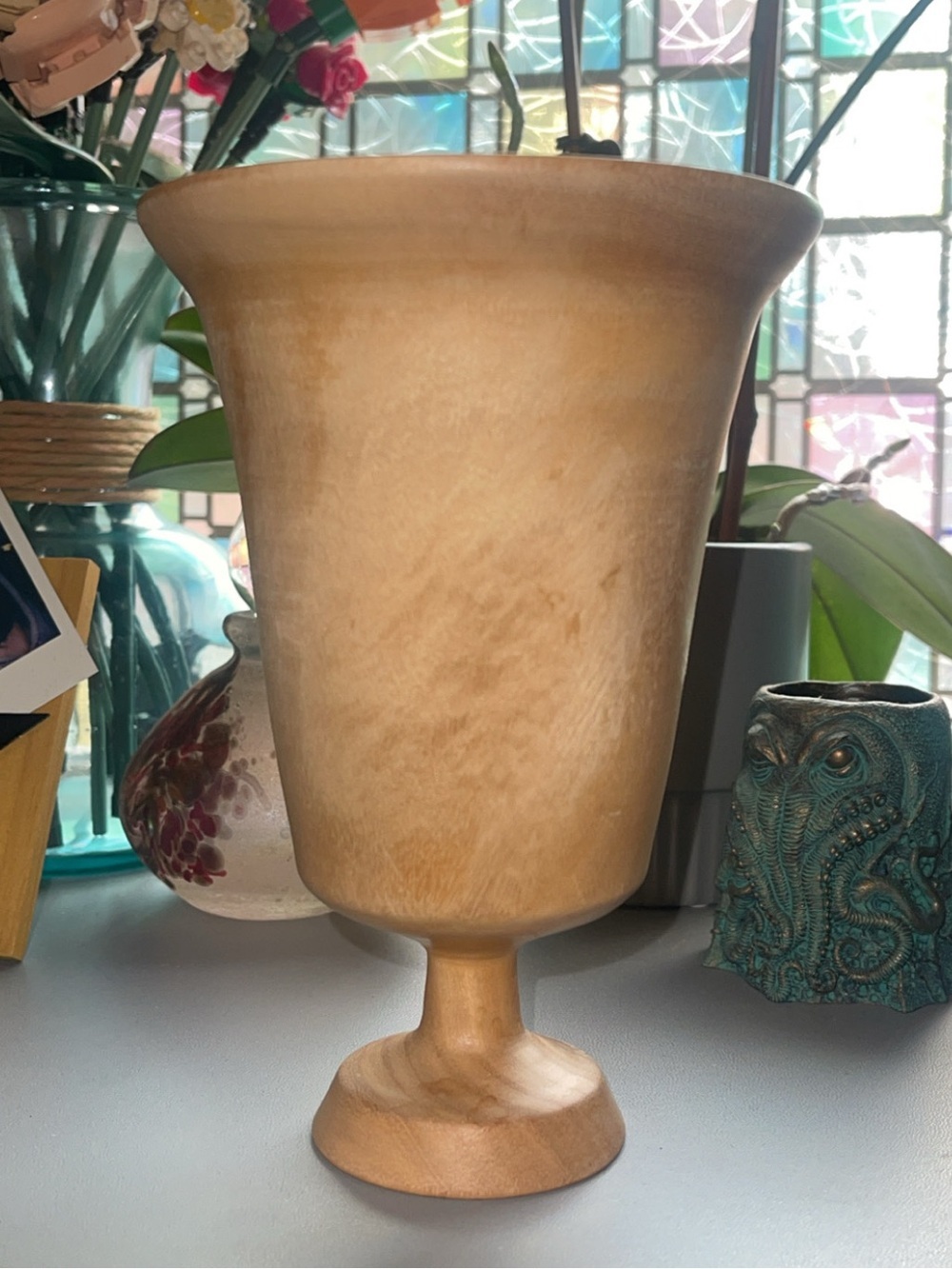 Rob Gustafson Hand Turned Camphor Wood Pedestal Vase Goblet 2012